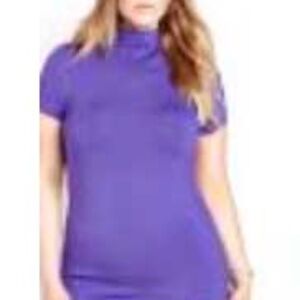 MOCK NECK TOP, VIOLET, SIZE 3X, SHORT SLEEVES, STRETCH FABRIC, MICHEL STUDIO